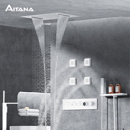 Luxury Gun Grey Brass Thermostatic Shower System Ceiling-Embedded