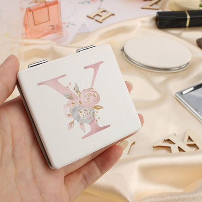 Personalized Floral First Letter White Square Double-Sided Makeup
