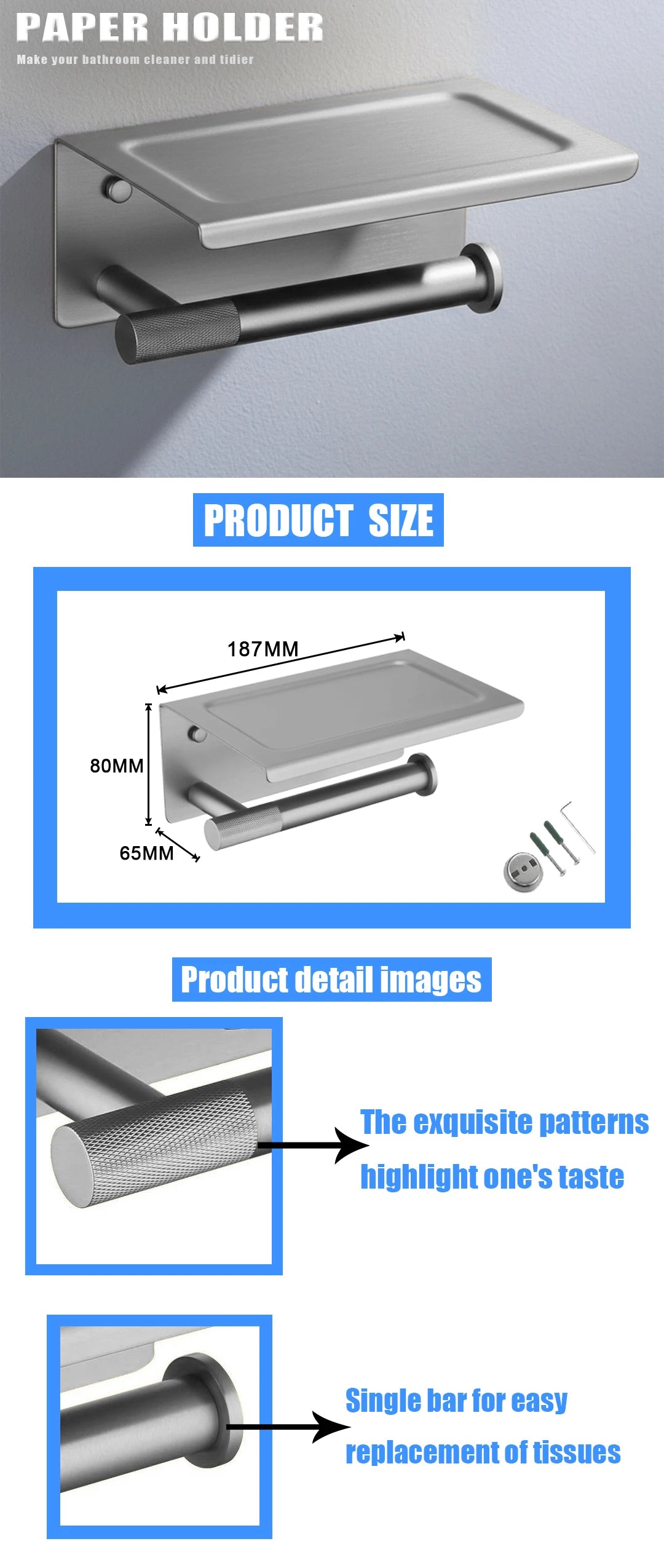 Brushed Nickel Bathroom Wall Mount Bath Shelf Robe