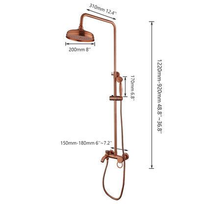 Kemaidi Antique Copper Bathroom Shower Rainfall Bath Shower