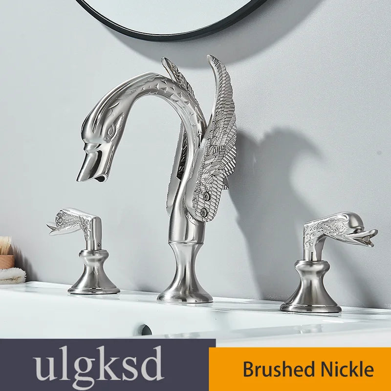 Golden Bathroom Faucet Swan/Bird Shape Basin Faucet Tap