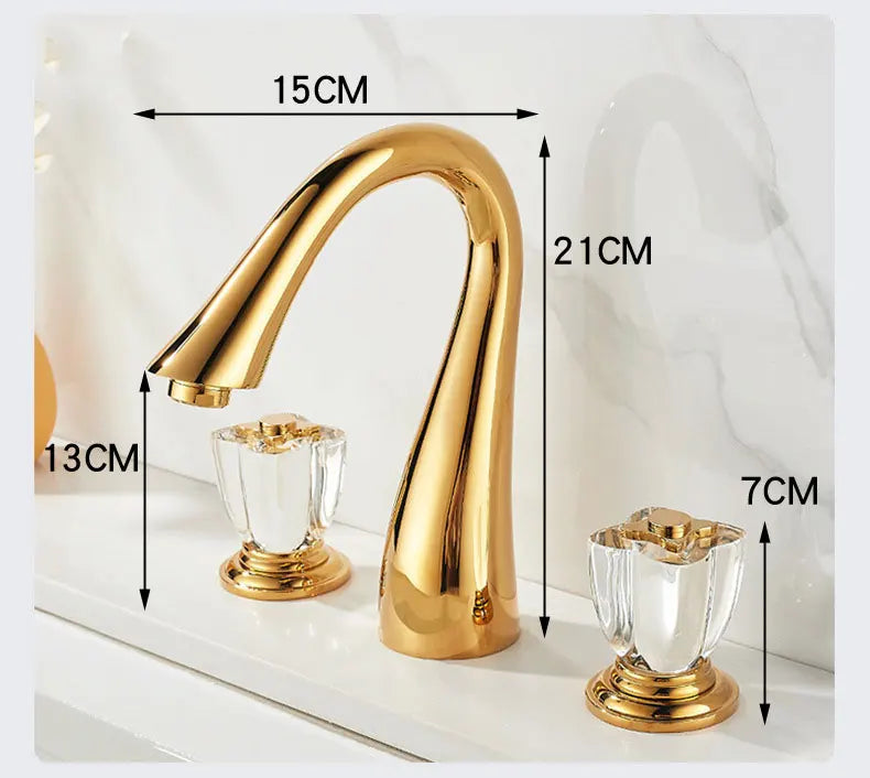 French Brass Bathroom Gold Three-Hole Basin Faucet Cold