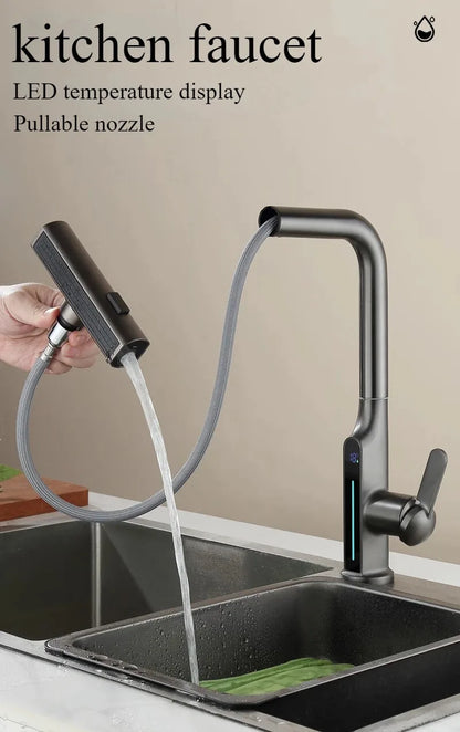 Gun Metal Gray Pull Out Faucet Ledtemperature Display