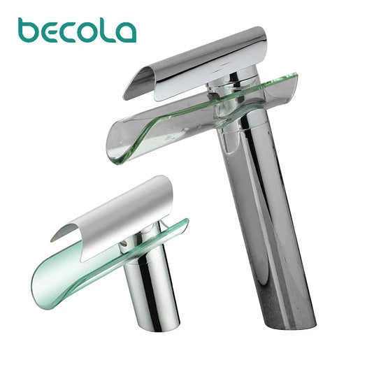 Langyo Chrome Bathroom Vanity Basin Glass Waterfall Spout