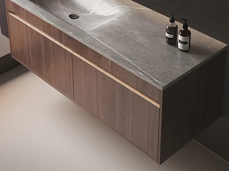 Light Luxury Bathroom Cabinets Rock Slab Integrated Washbasin