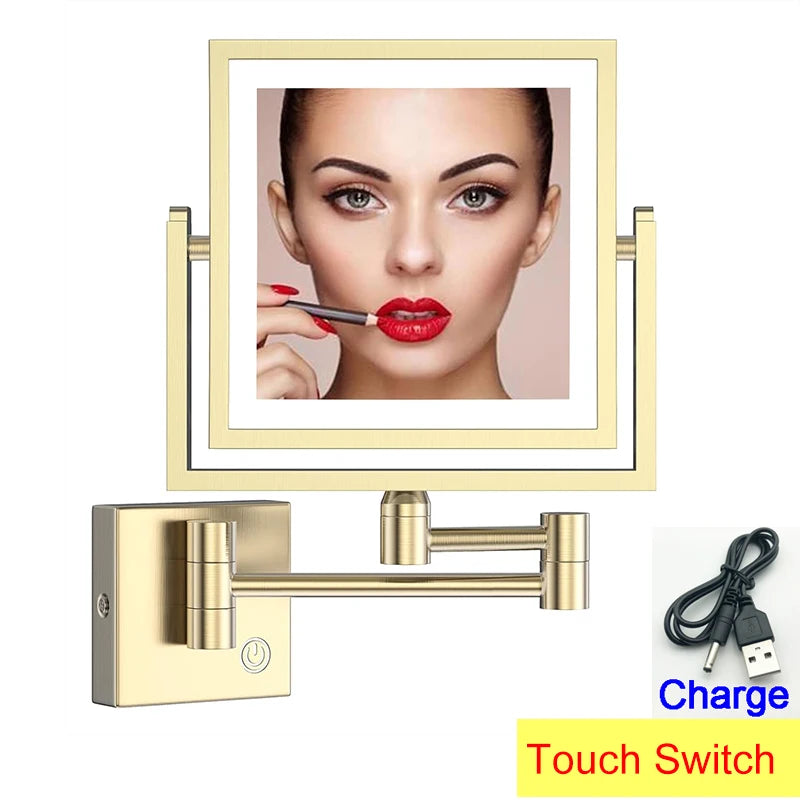 Square Touch Led Folding Bathroom Mirror 3x Magnifying