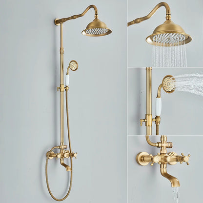 Antique Brass Shower Faucet Rainfall Head Shower Handshower