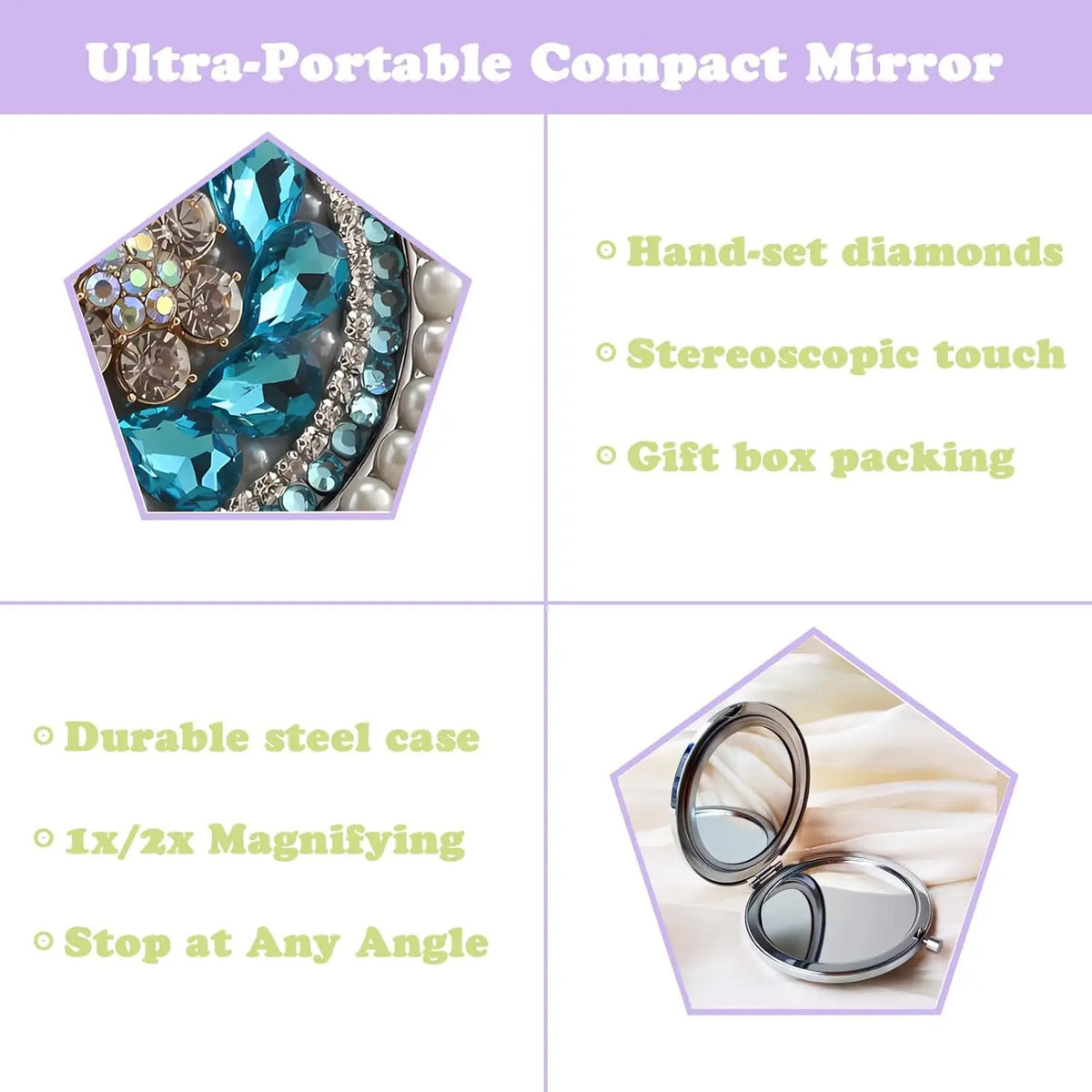 Compact Mirror 1x/2x Magnification Pocket Mirror Women 3inch