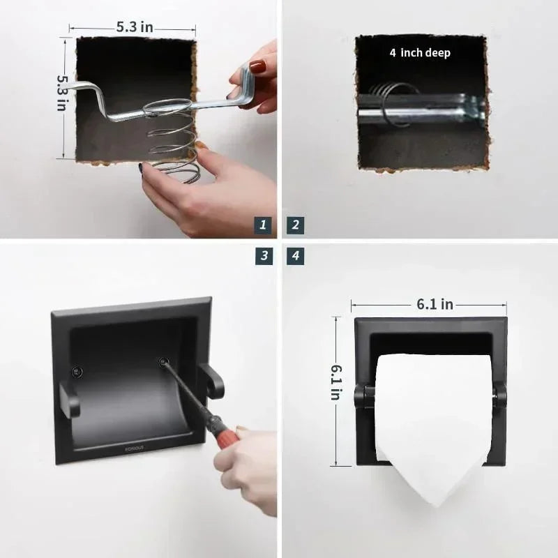 Black Metal Toilet Paper Holder Recessed Toilet Paper