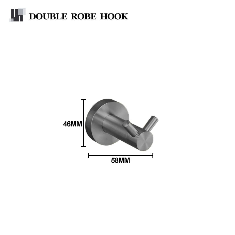 Grey Bathroom Hardware Kit Stainless Steel Round Wall