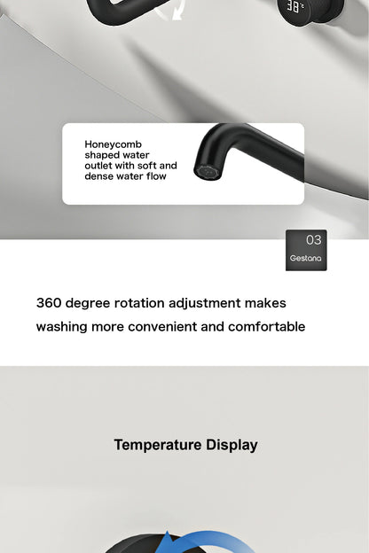 Gestana Luxury Led Digital Display Black Brass Bathroom