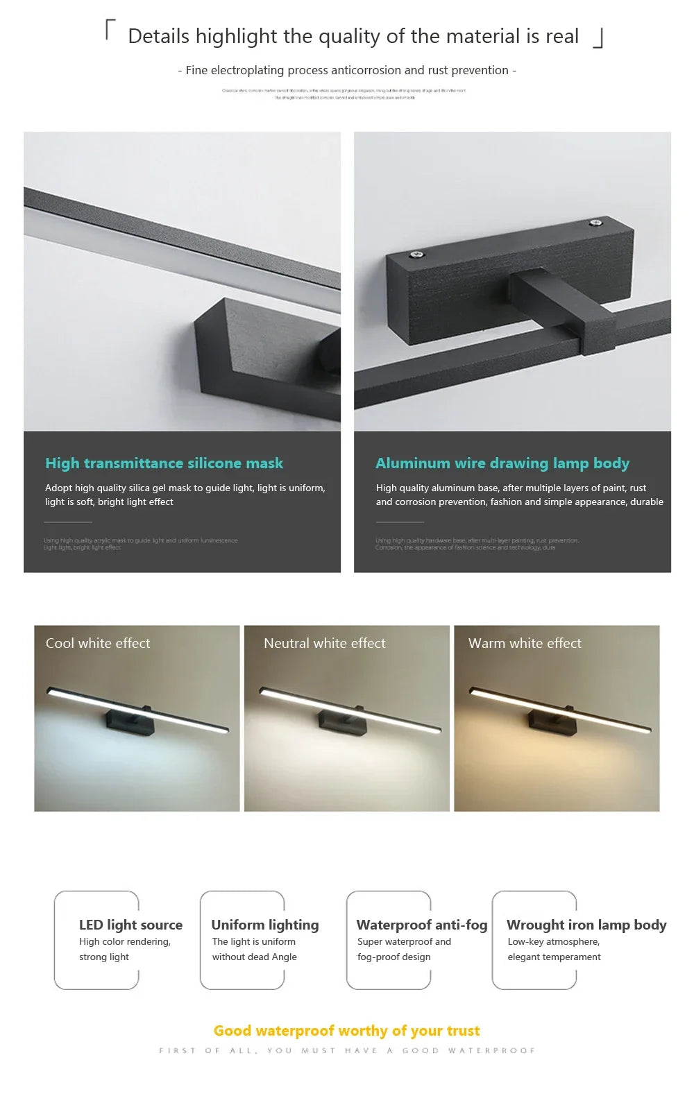Modern Led Wall Lamp Bathroom Hardwares Sconce Three