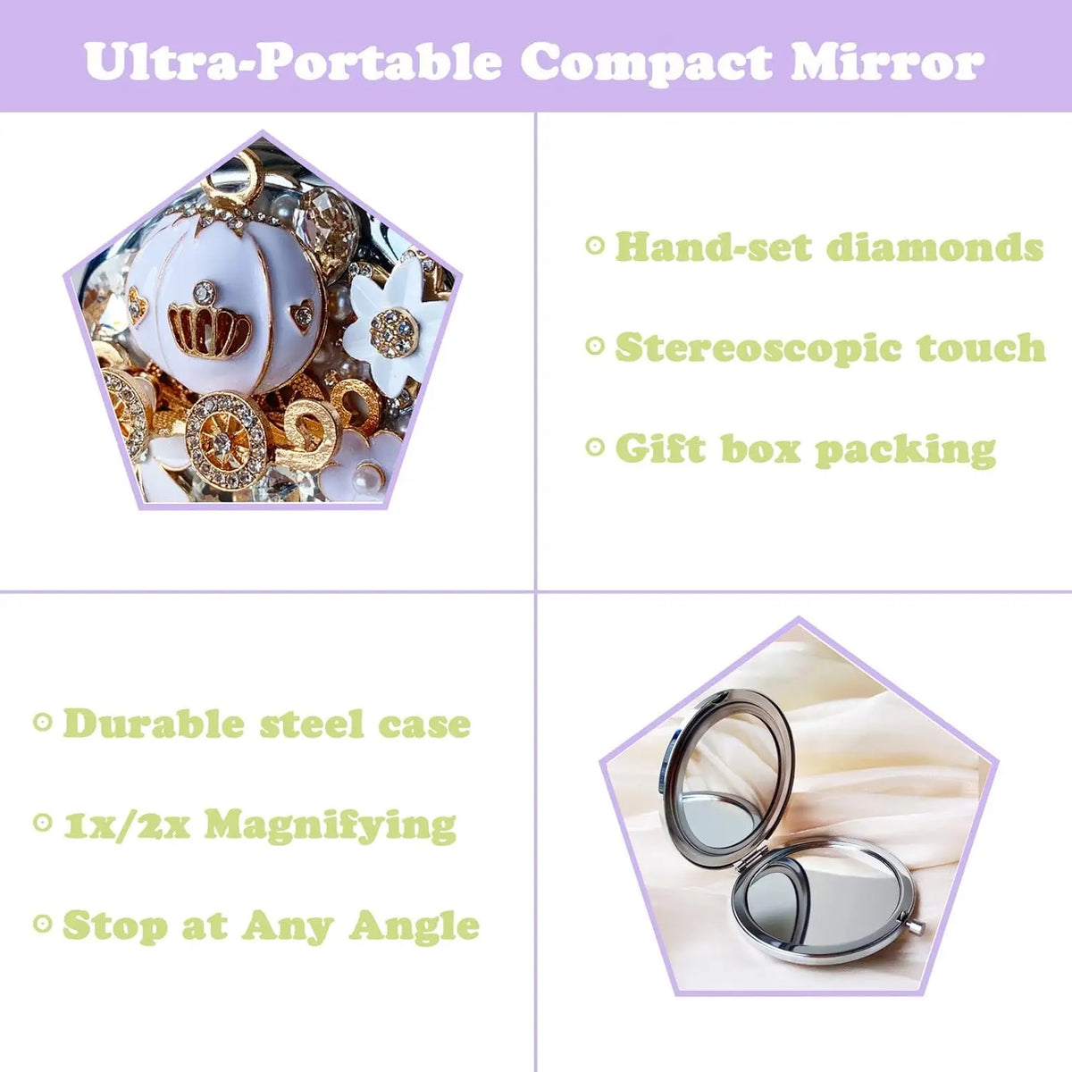 Compact Mirror 1x/2x Magnification Pocket Mirror Women 3inch