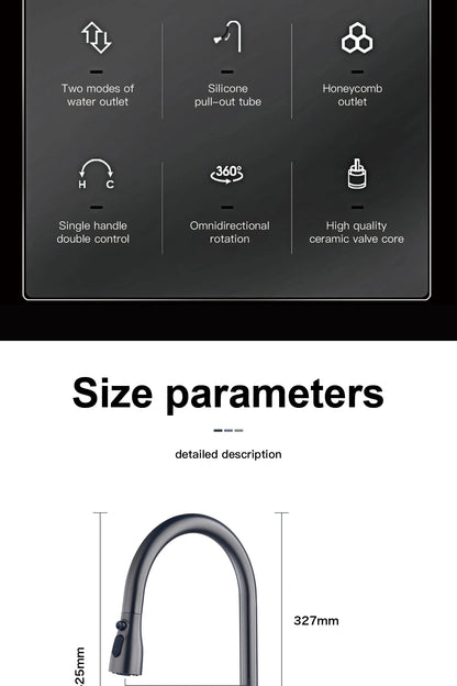 Luxury Digital Display Brass Grey Faucet Pull-Out Design
