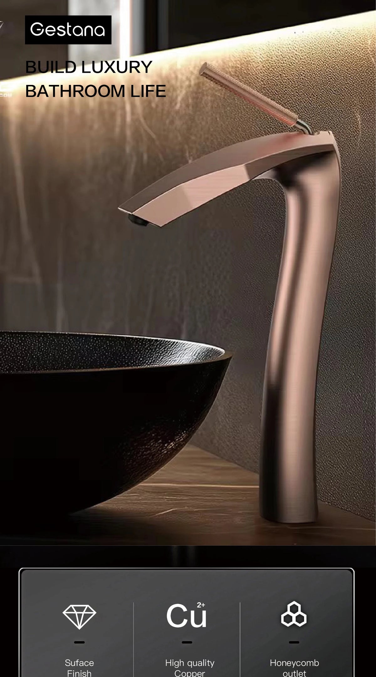 Luxury Brushed Gold Brass Bathroom Faucet Modern Ceramic