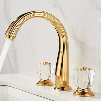 French Brass Bathroom Gold Three-Hole Basin Faucet Cold