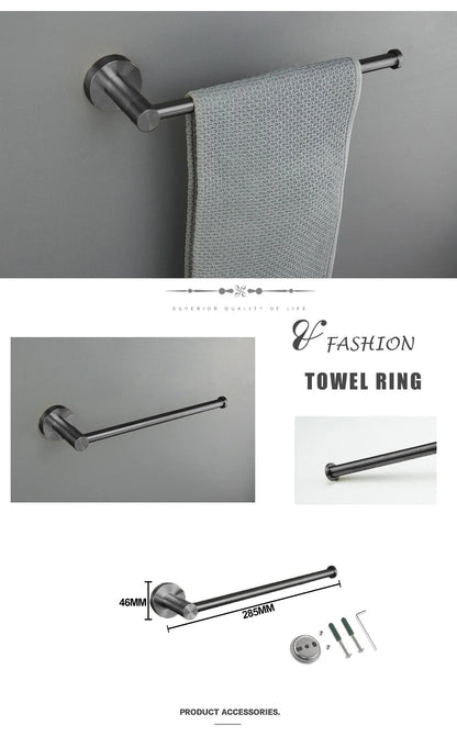 Grey Bathroom Hardware Kit Stainless Steel Round Wall