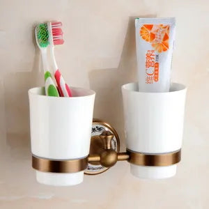 Antique Brushed Solid Brass Bathroom Sets European Porcelain