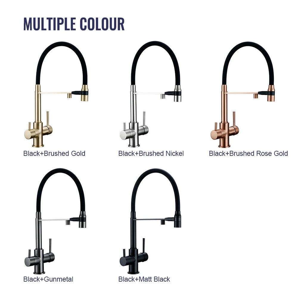 Brushed Gold Faucet Filter 360 Swivel Pure Water