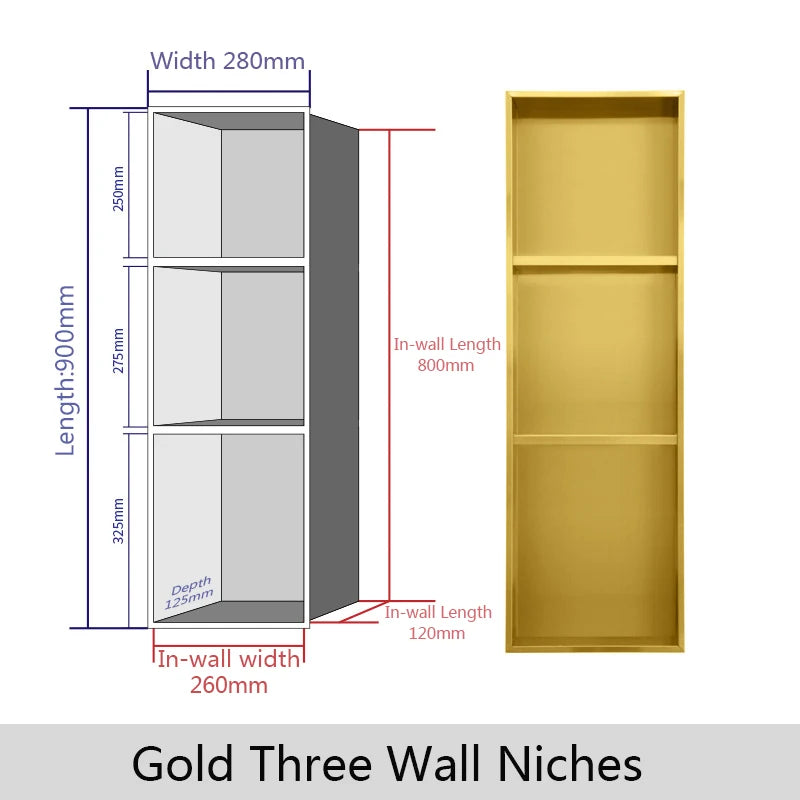 Stainless Steel Recessed Wall Niche Black Gold Bathroom