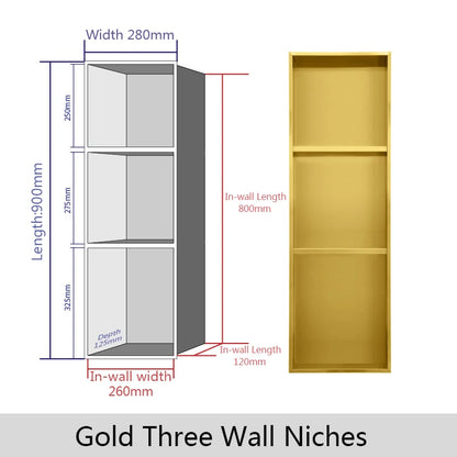 Stainless Steel Recessed Wall Niche Black Gold Bathroom
