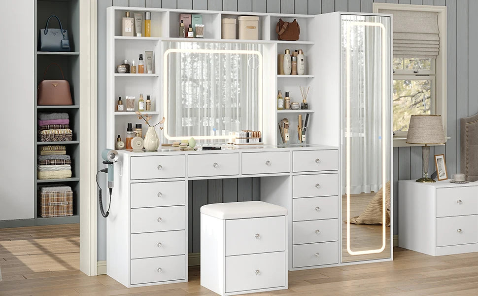 Large Capacity Makeup Vanity Table Led Lighted Mirror