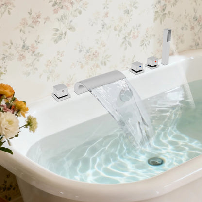 Silver Modern Bathroom Waterfall Faucet Wide Spout Anti-Splash