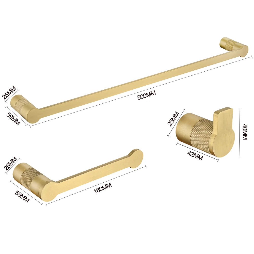 Brushed Gold Bathroom High Quality Brass Knurled Towel