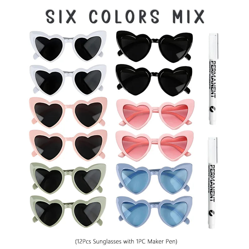 12-100pcs Wedding Sunglasses Guests Heart Shaped Sunglasses