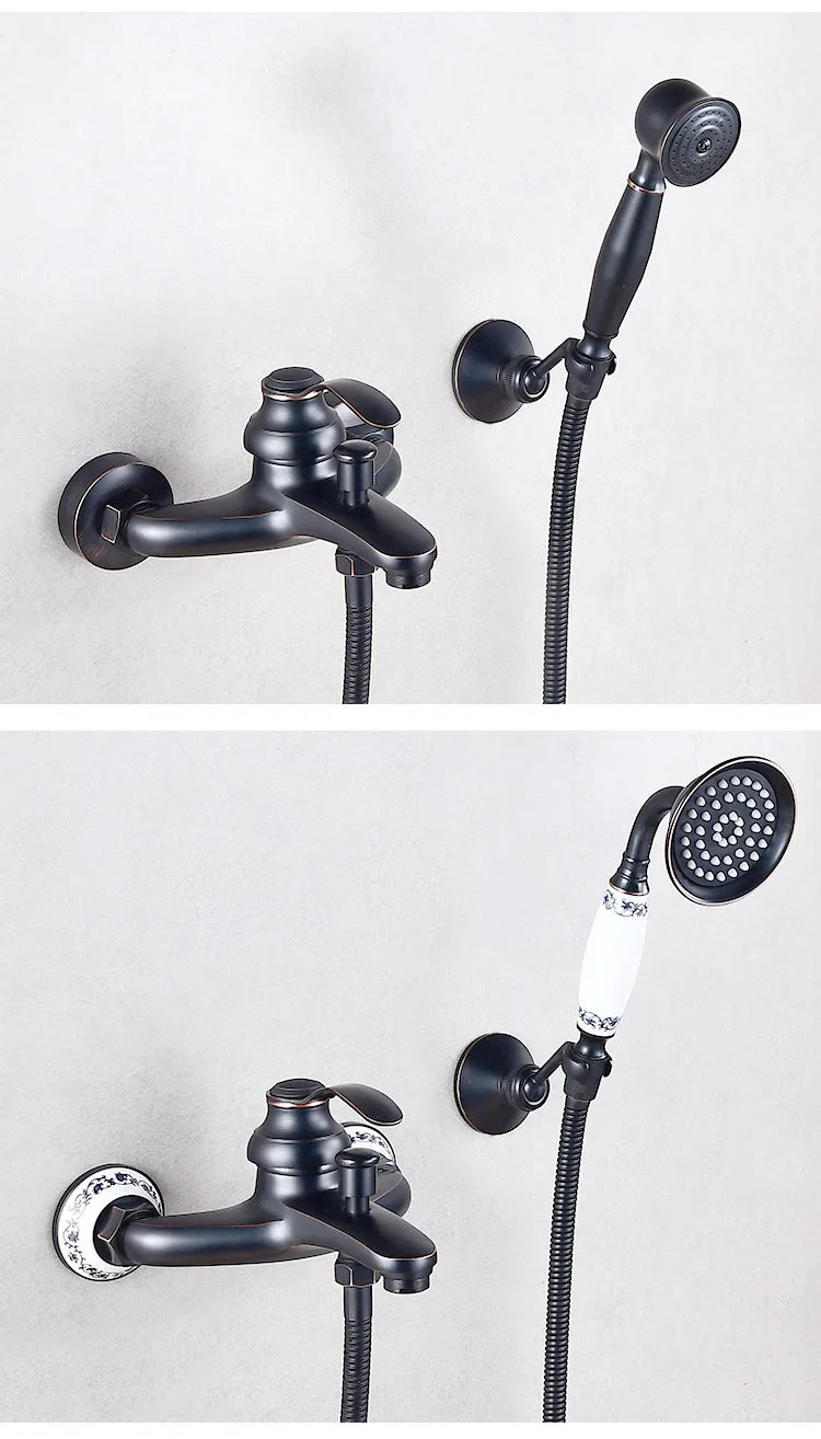 Brass Vintage Gold/Black Simple Shower Spray Handheld Shower