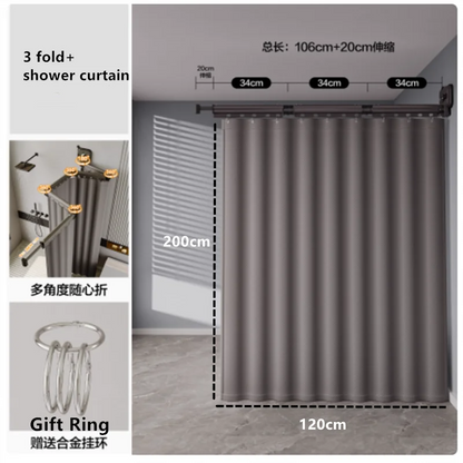 Suction Cup Shower Curtain Rod Foldable Adhesive Drilling
