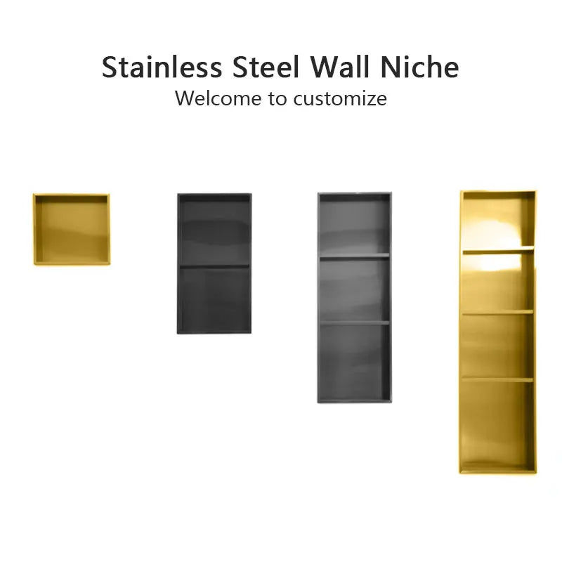 Stainless Steel Recessed Wall Niche Black Gold Bathroom