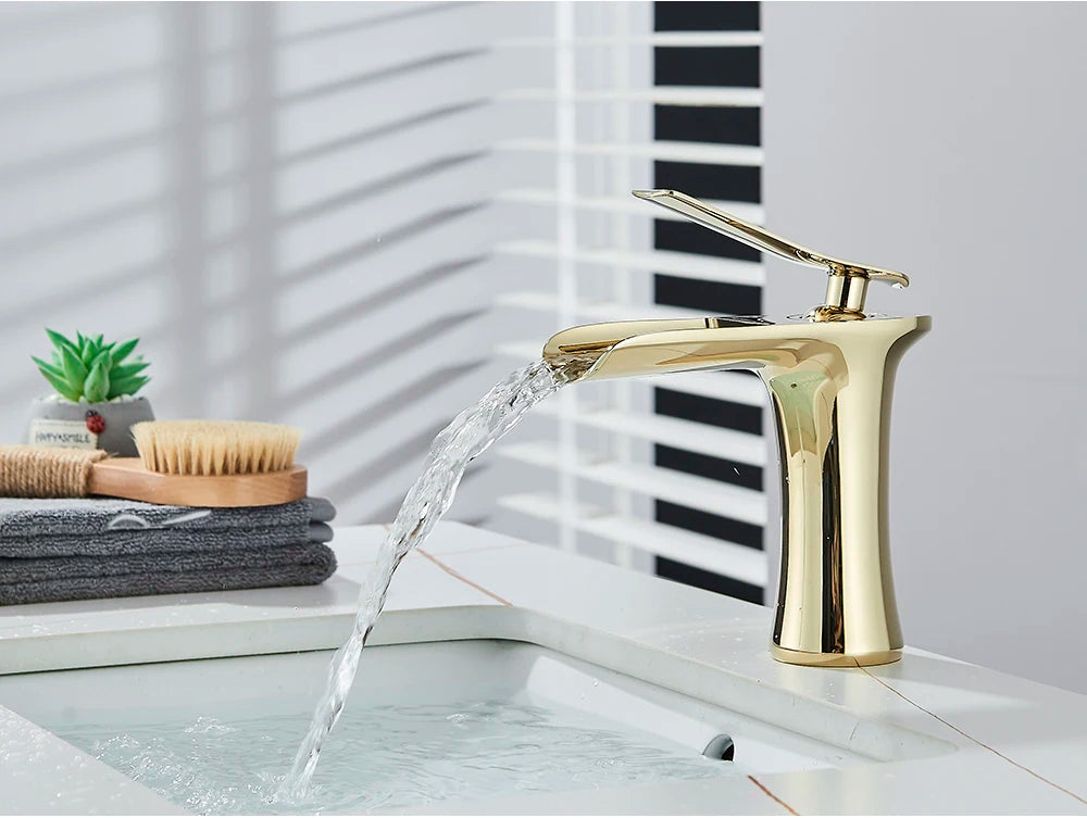 White Basin Faucet Waterfall Spout Bathroom Mixer Tap