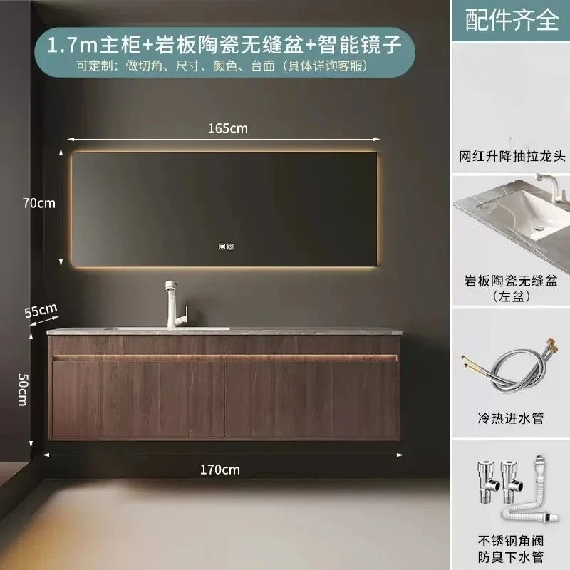 Light Luxury Bathroom Cabinets Rock Slab Integrated Washbasin