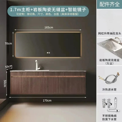 Light Luxury Bathroom Cabinets Rock Slab Integrated Washbasin