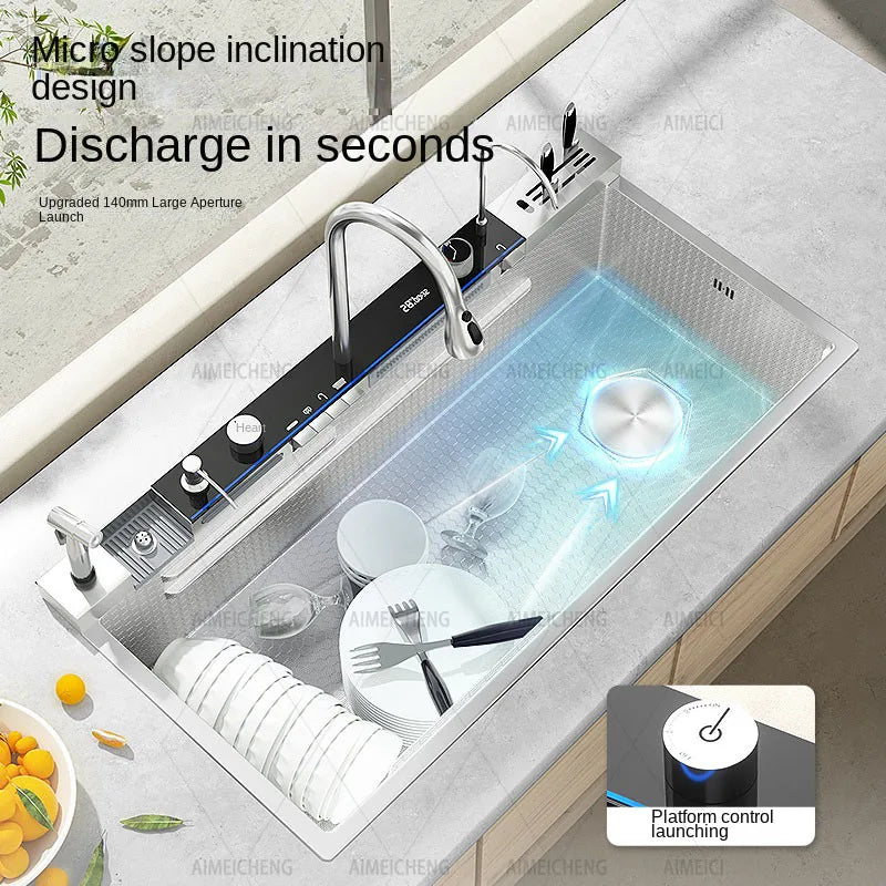 Customized 1000x500mm Silver Smart Stainless Steel Sink Waterfall