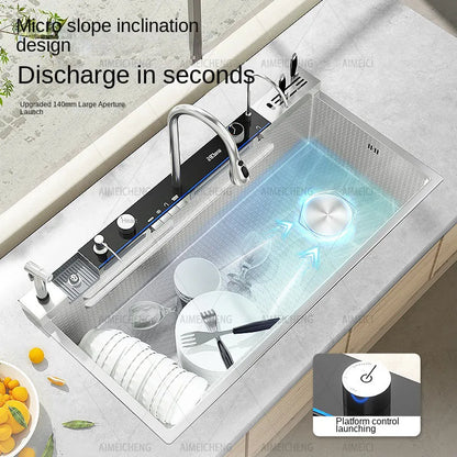 Customized 1000x500mm Silver Smart Stainless Steel Sink Waterfall