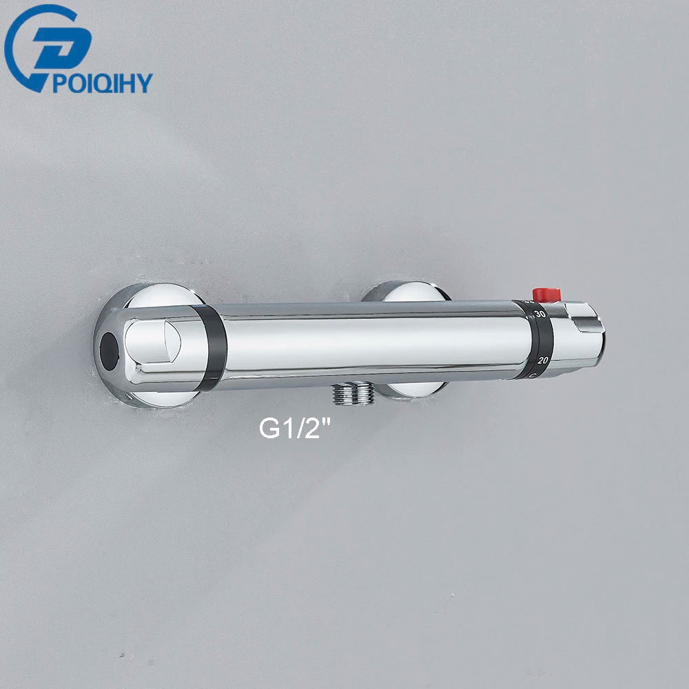 Chrome Mixer Thermostat Wall Mounted Thermostatic Shower Brass