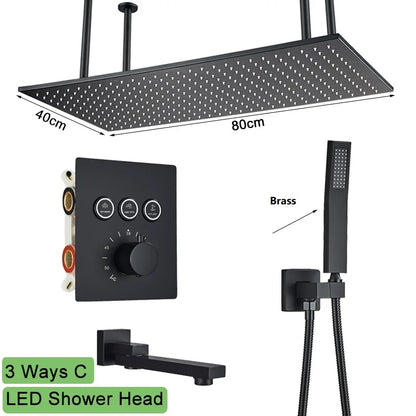 Shinesia Big Black Thermostatic Bathroom Shower Faucet Rainfall