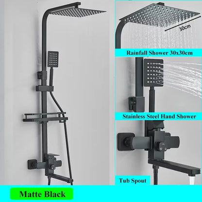 Brushed Gold Rainfall Shower System Cold Bathroom Shower