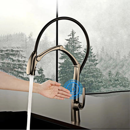 Luxury Gunmetal Brass Faucet Led Display Sensor&Pull-Out