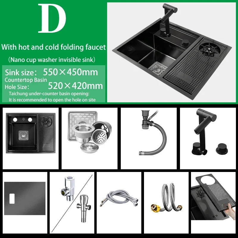 Hidden Cup Washer Nano 304 Stainless Steel Sink