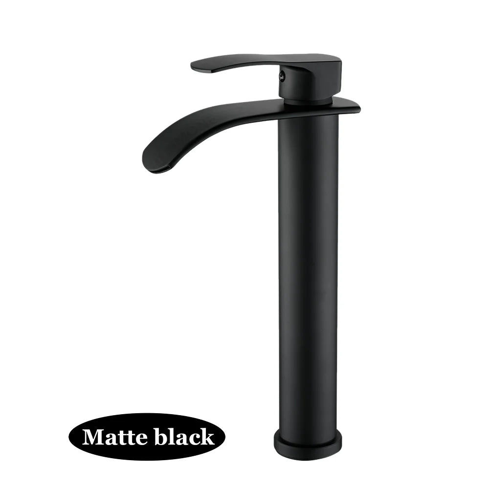 Tall Short Brass Waterfall Faucet Bathroom Sink Faucet