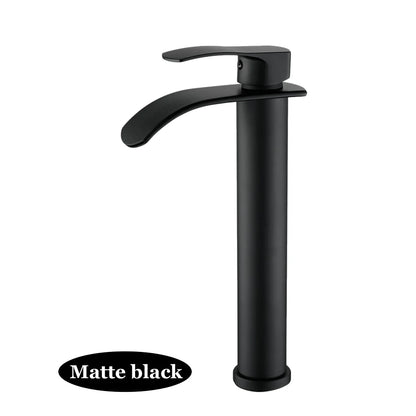 Tall Short Brass Waterfall Faucet Bathroom Sink Faucet