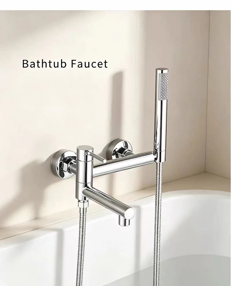 Bathtub Shower Faucet Brass Handle Waterfall Spout Wall