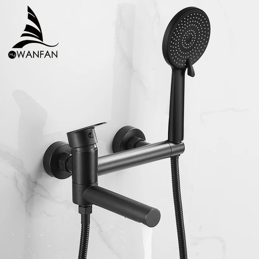 Shower Faucet Black Brass Wall Mount Bathtub Faucet