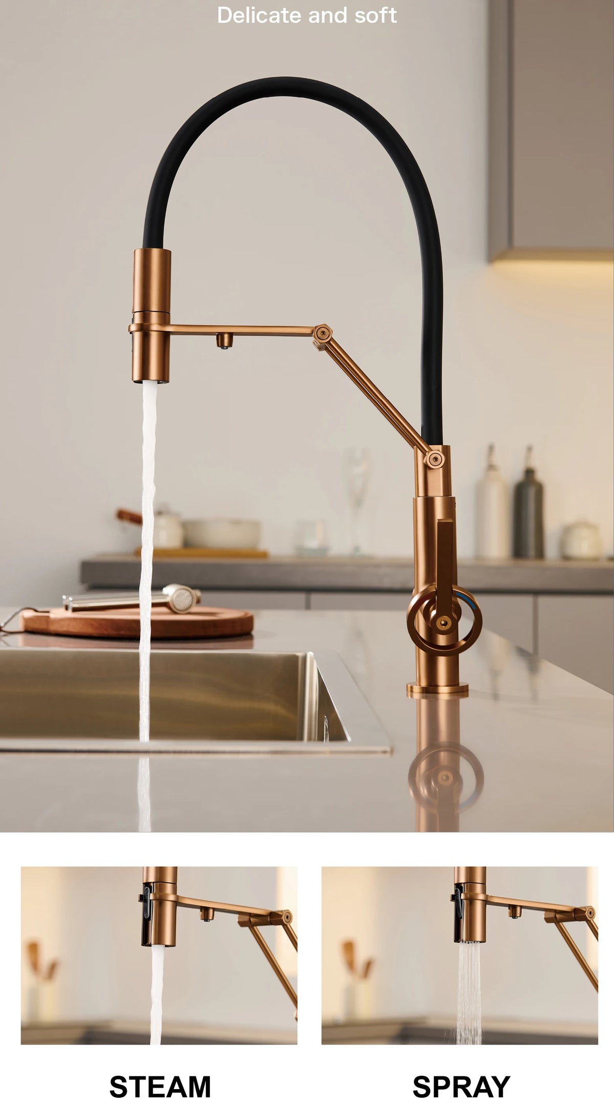 Industrial Brass Brushed Rose Gold Faucet Separated Filter