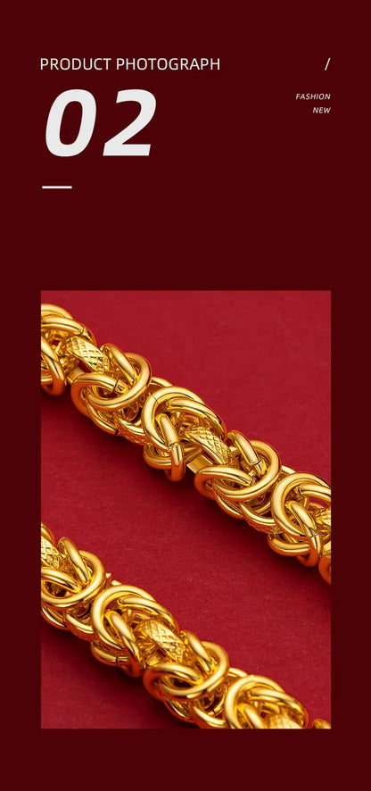 Unisex 24k Au999 Real Gold Boss Chain Hollow