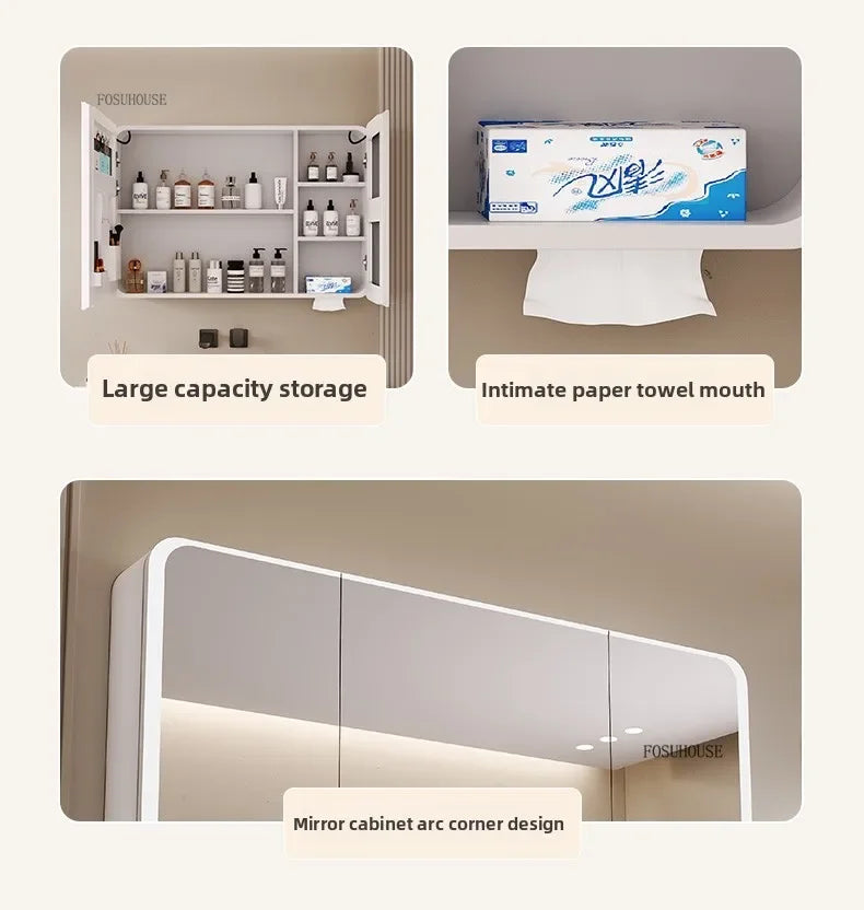 Arc-Shaped Smart Bathroom Mirror Cabinet Wall-Mounted Bathroom