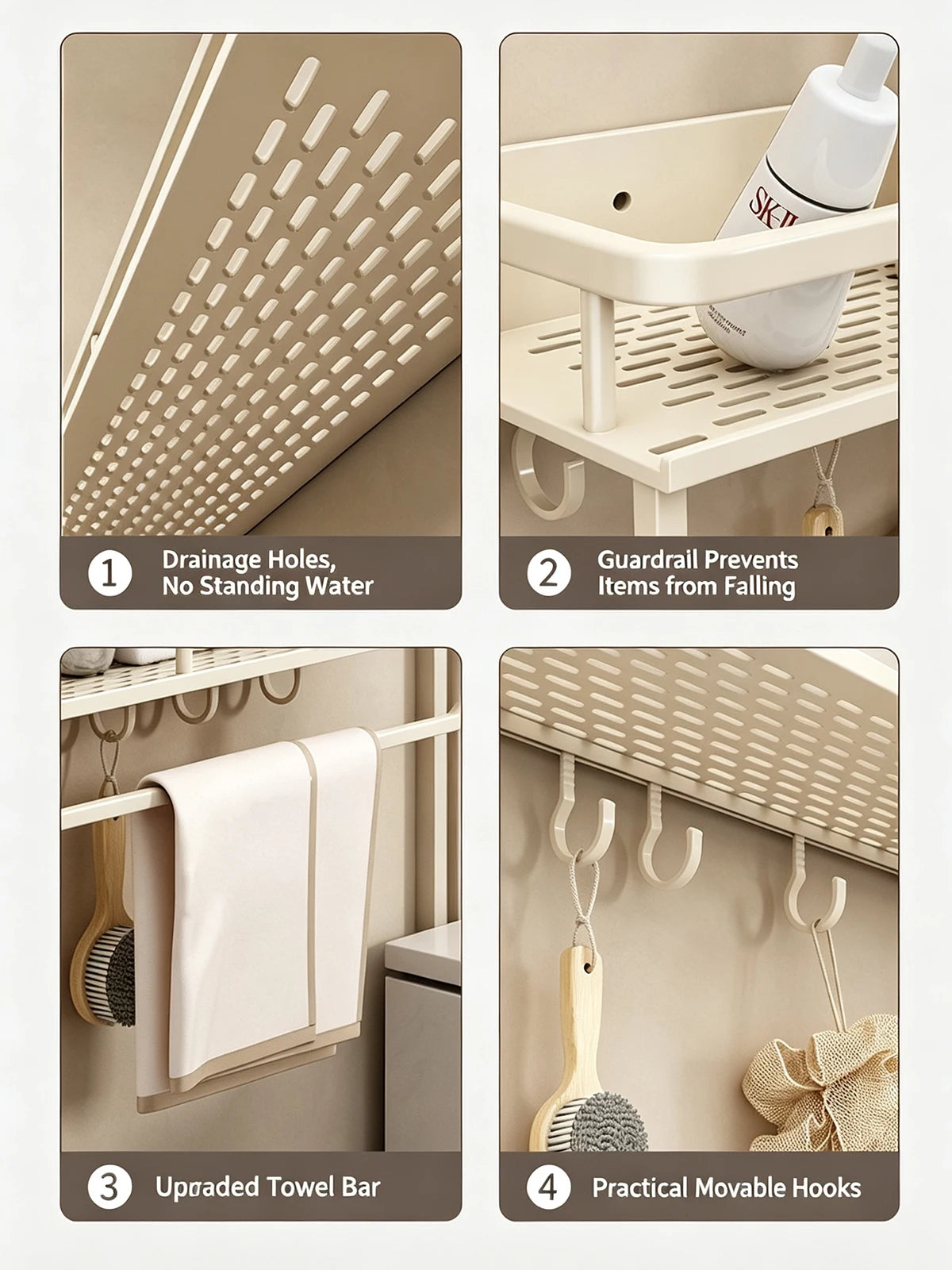 Punch-Free Bathroom Rack Bathroom Shelf Toilet Space Aluminum